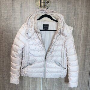 ZARA Trafaluc Cream White Winter Jacket with Detachable Hood‎